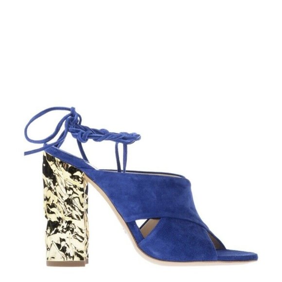 Roberto Festa Blue Suede Gold Heels / Sandals - Picture 7 of 13